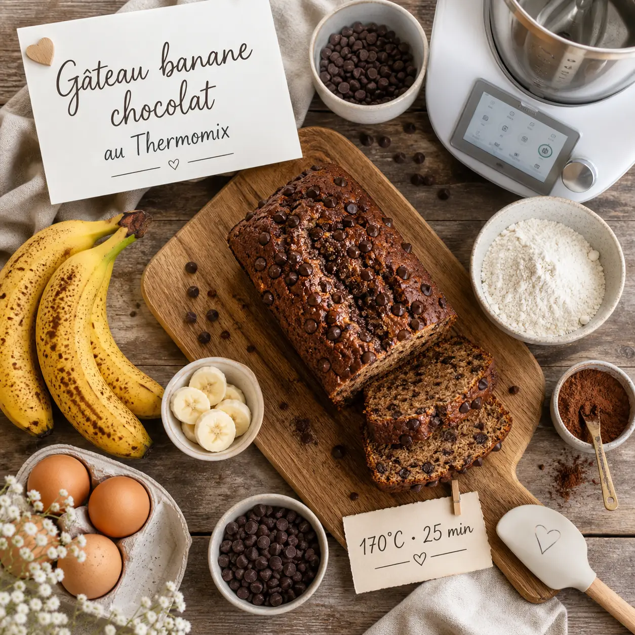 Gâteau banane chocolat au Thermomix : la recette moelleuse à 170°C en 25 minutes