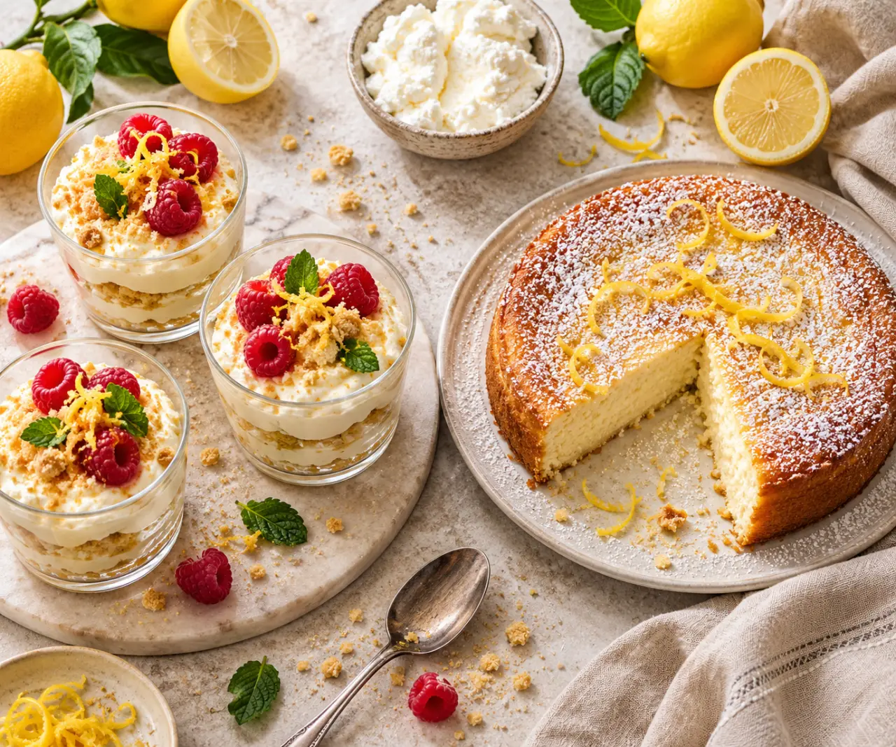 Recette de dessert à la ricotta : verrines fraîches ou gâteau fondant au citron