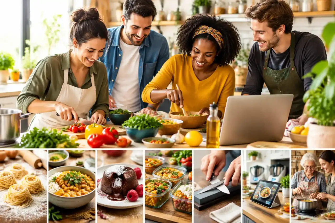 Table de cuisine rustique avec des ingrédients frais et un plat convivial