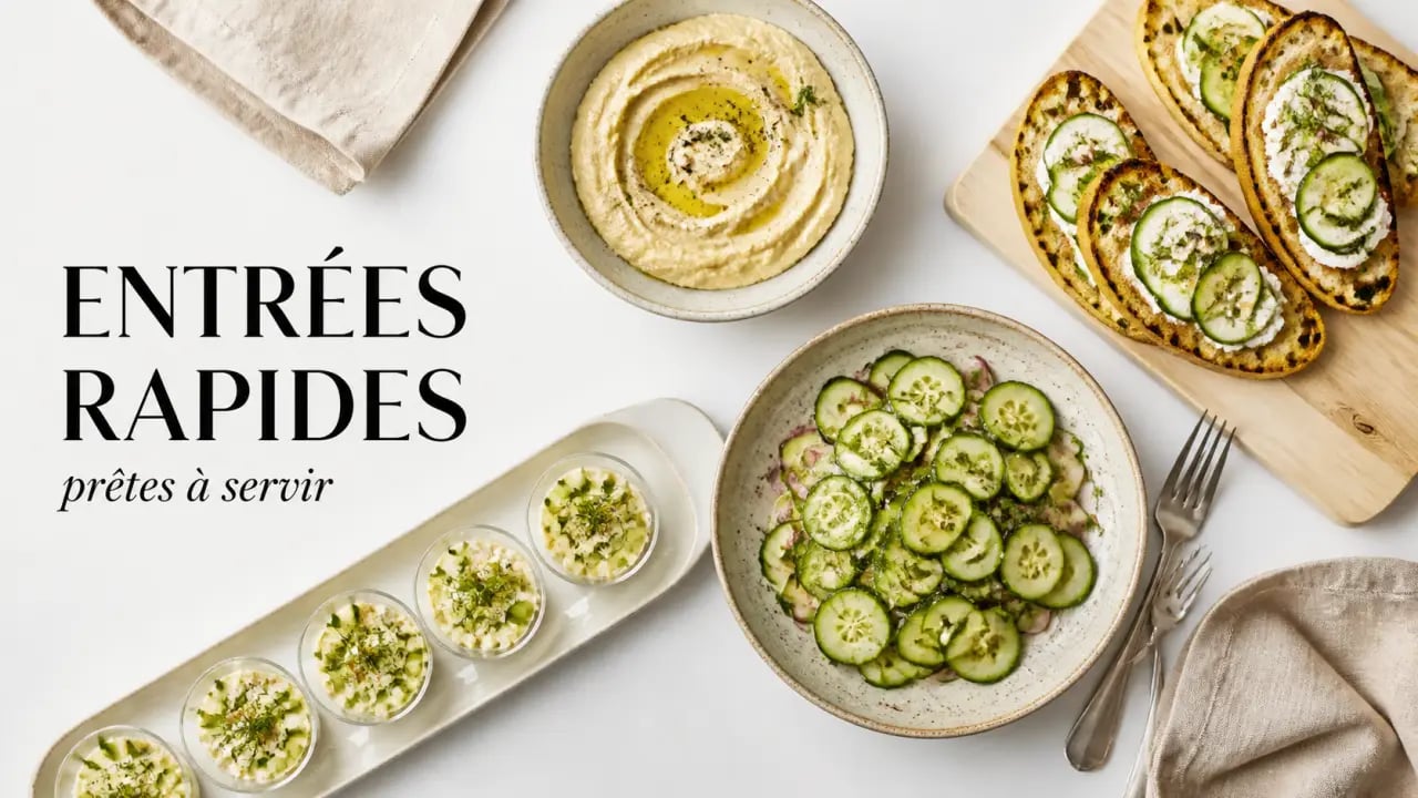 Entree simple rapide : assortiment d’entrées fraîches et faciles sur une table dressée