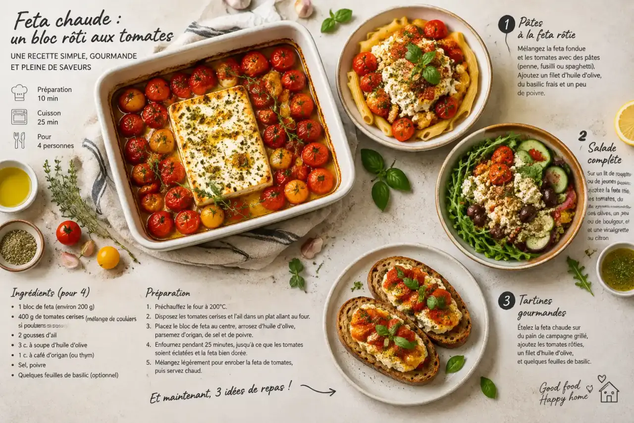 Recette avec feta chaude : un bloc rôti aux tomates, trois idées de repas