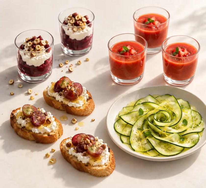 Recettes entrées simples et originales présentées en assortiment coloré