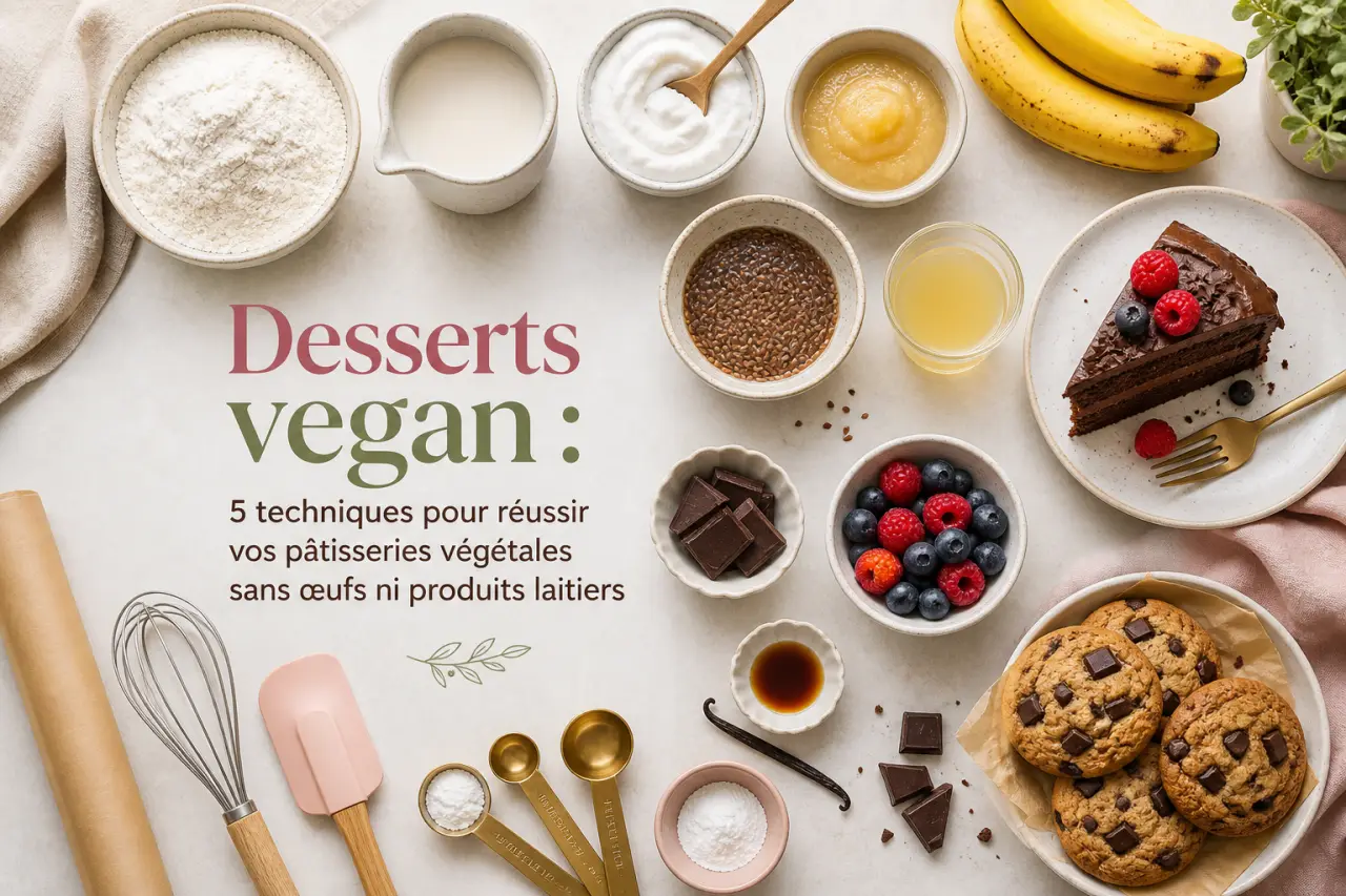 Desserts vegan : 5 techniques pour réussir vos pâtisseries végétales sans œufs ni produits laitiers