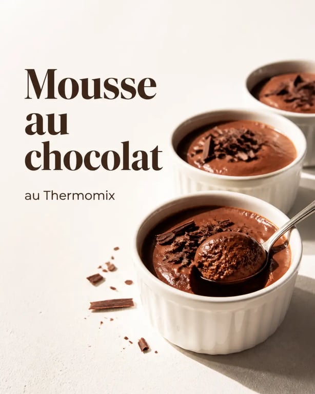 Recettes mousse au chocolat Thermomix servie en ramequins individuels, texture aérienne et chocolat noir