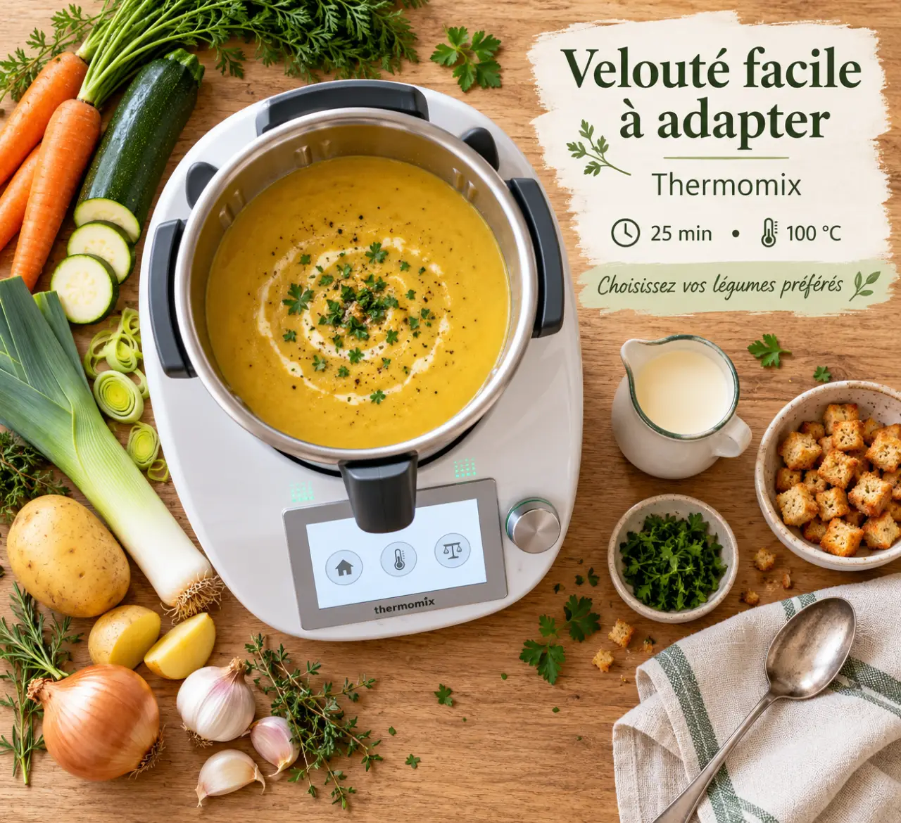 Recette soupe Thermomix : 25 minutes à 100 °C pour un velouté facile à adapter