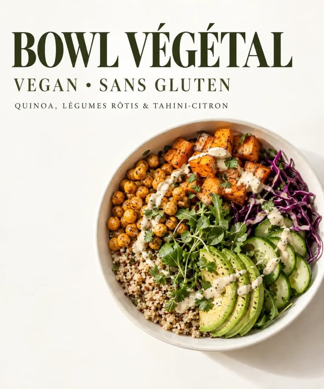 Recette vegan et sans gluten avec quinoa, pois chiches rôtis et légumes colorés