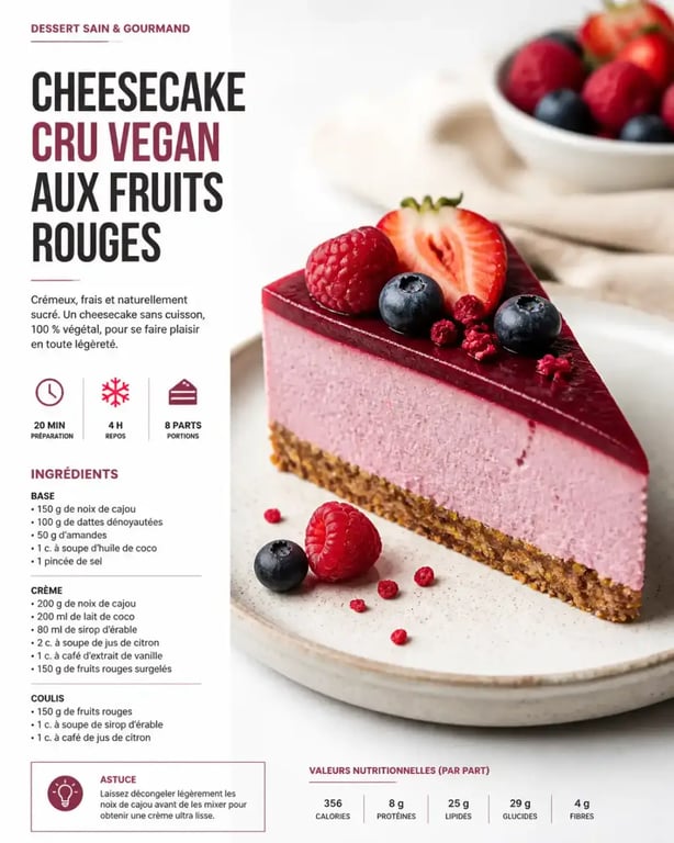 Cheesecake cru vegan, recette de dessert vegan sans cuisson