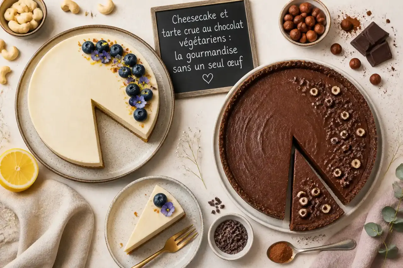 Cheesecake et tarte crue au chocolat végétariens : la gourmandise sans un seul œuf