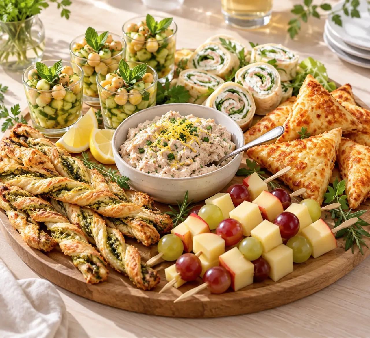 Apéro recette rapide avec tartinade, feuilletés, roulés et brochettes