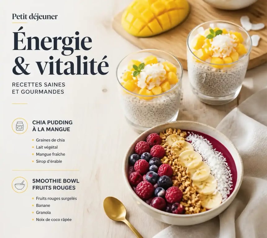 Chia pudding et smoothie bowl, desserts végétariens sans cuisson