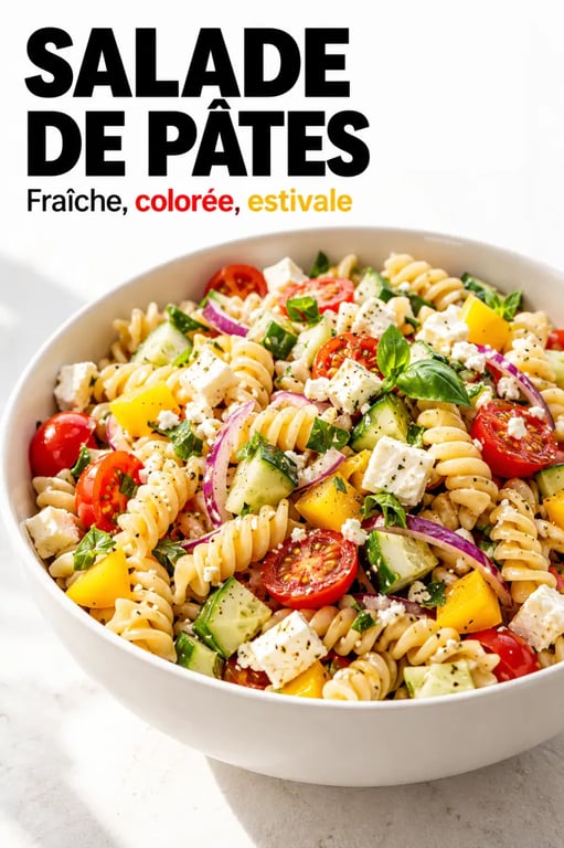 Recette pâtes froides avec tomates, concombre, feta et herbes fraîches