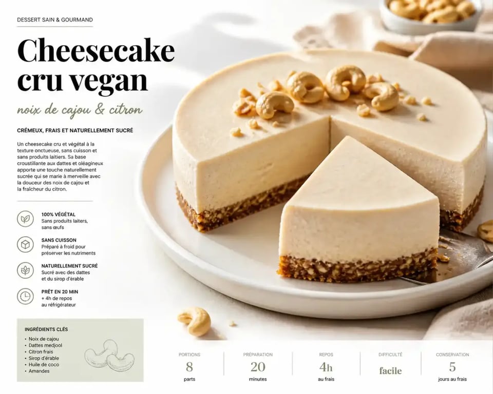 Dessert végétarien : cheesecake vegan aux noix de cajou tranché