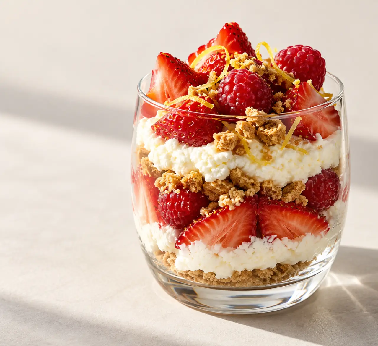 Recette ricotta dessert en verrine aux fruits rouges, citron et biscuits