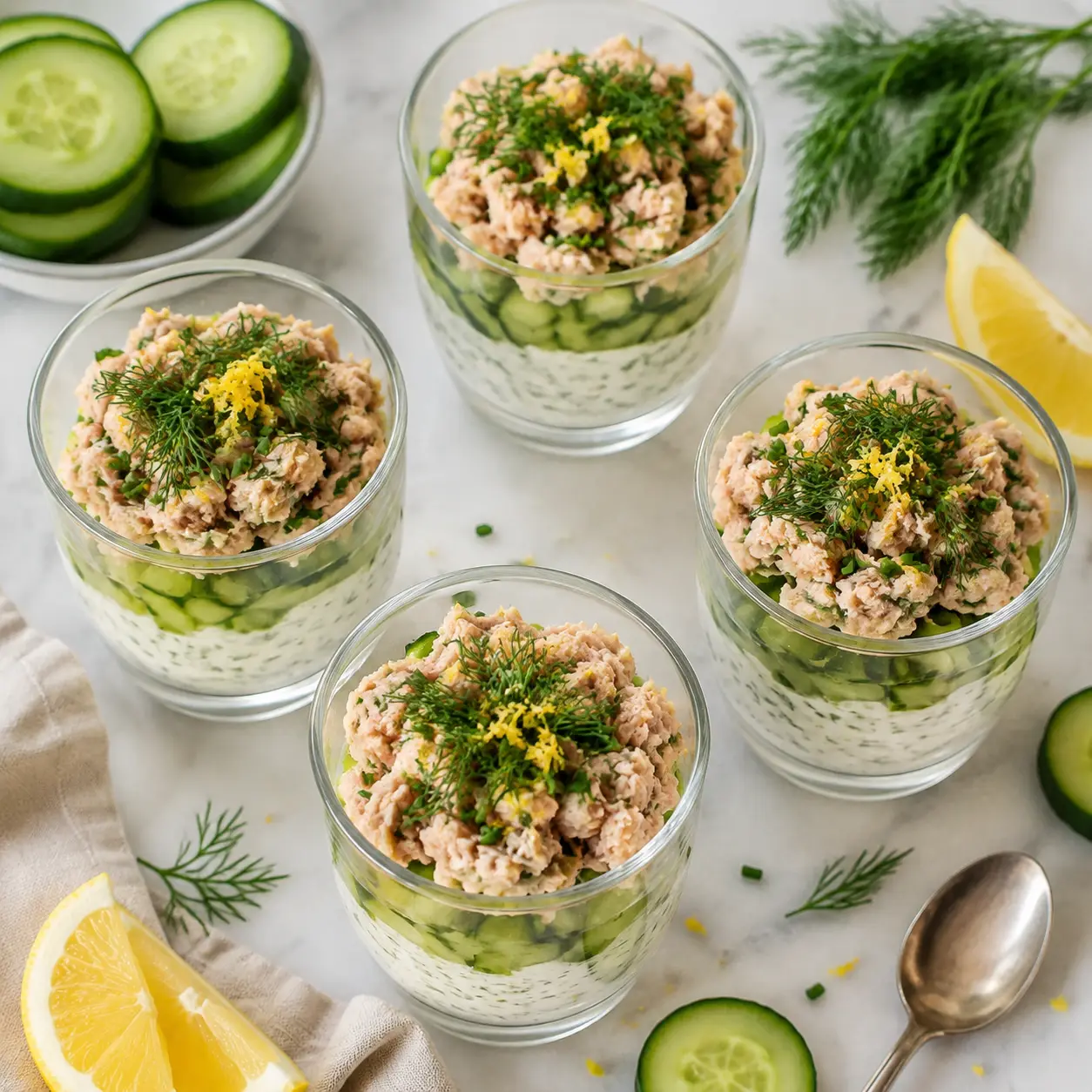 Verrine thon concombre : la recette rapide au fromage frais qui reste bien tenue
