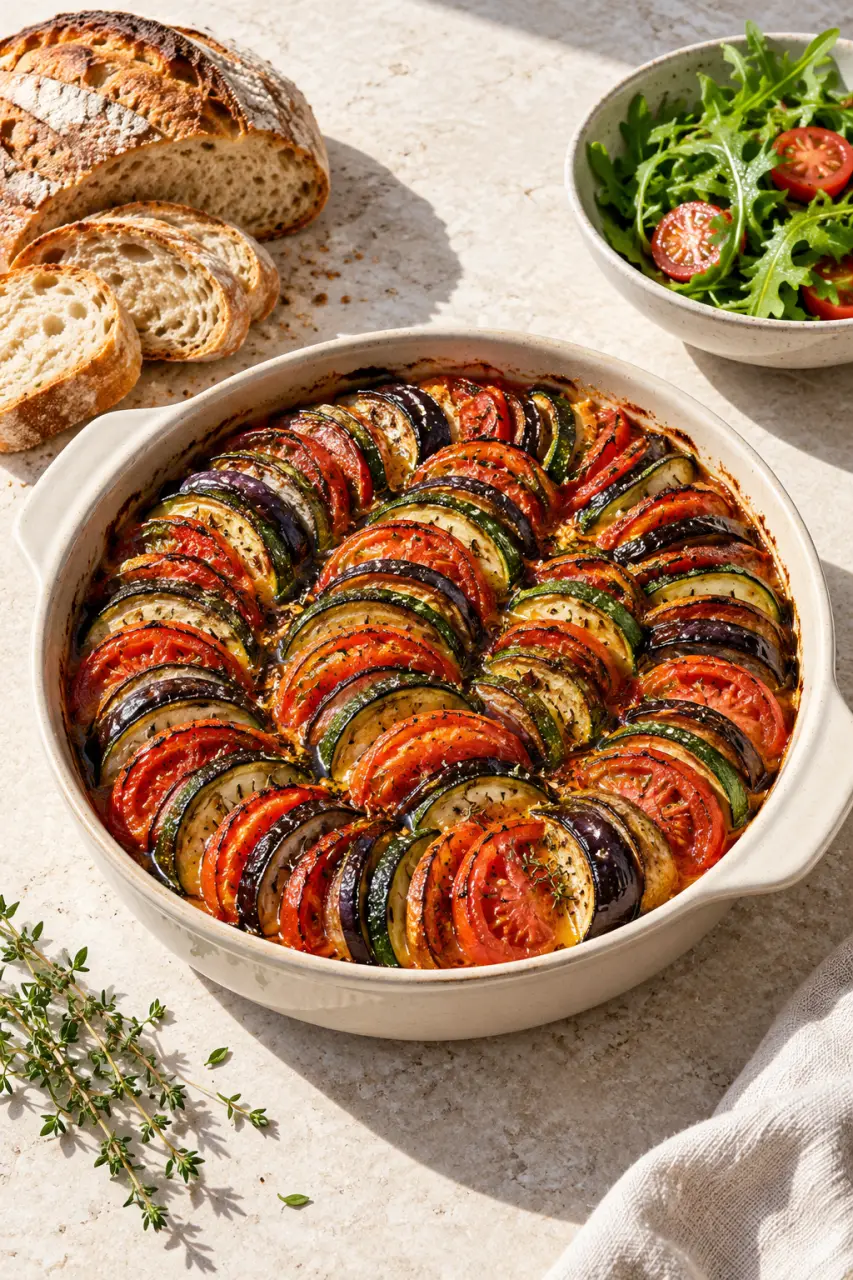 Plats conviviaux et estivaux à partager avec un tian de légumes du soleil